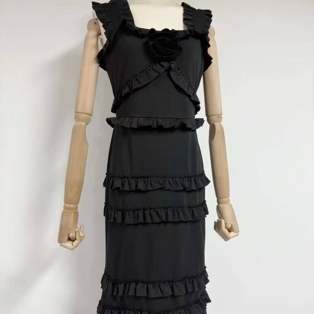 Sanyao Fashion – Vestido comprido - Mulher por atacado – Vestido de Cauda de Sereia com Camadas e Folhos SY497 para Noite de Verão21