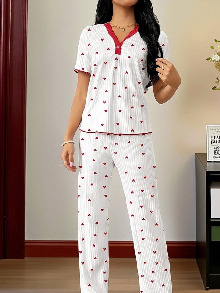 CWSPJ00483_PRINTED SHORT SLEEVE TOP AND PANTS LOUNGEWEAR for wholesale by NINEXIS