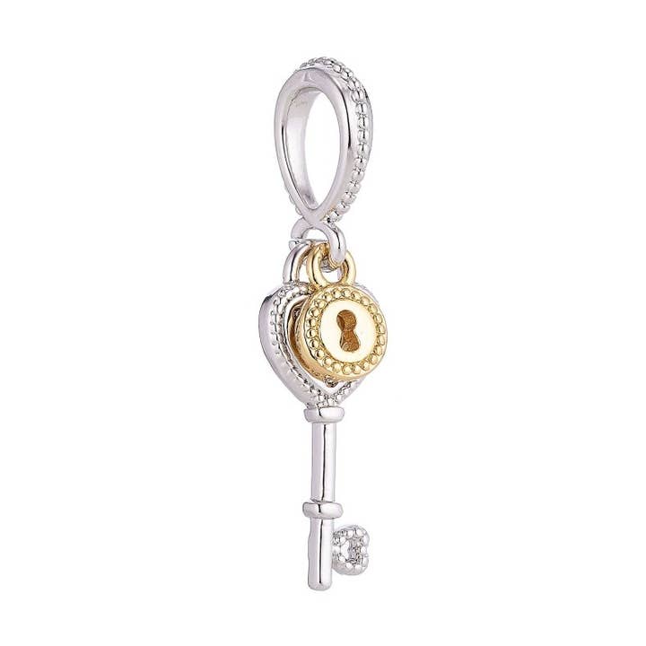 Aim Eternal - Wholesale Individual Charm/Pendant - 18K Gold Filled Lock And Key, Cubic Zirconia Necklace Pendant Charm Bails Findings for Jewelry Making H-1930