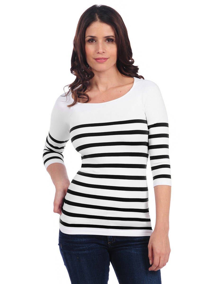 TINA Stephens Italy/Tees By Tina - Wholesale Knit Top - Women's - Nautical Stripe 3/4 Sleeve (501Q)3