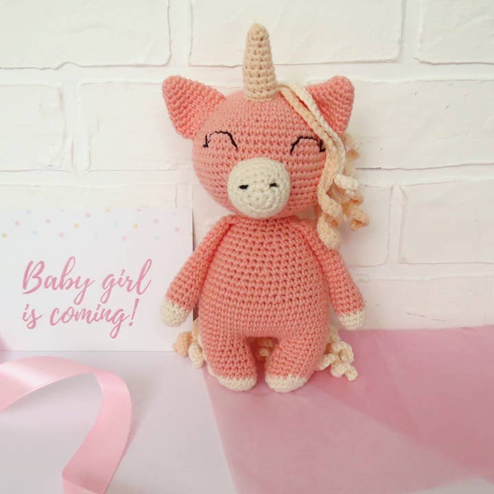 Plush unicorn crochet baby doll, Stuffed cotton animals for wholesale by FairyBabyGifts