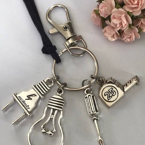 Miss DJ Angel - Wholesale Keychain - Unisex - Electrician keychain, gift for electrician man, electricity bulb charm, personalized craftsman trade keychain, meter pendant1