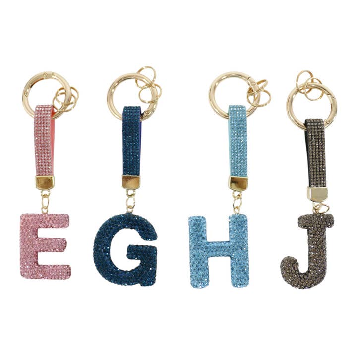 ASSORTED Rhinestone Alphabet Initial Letter Key Chain KC001..(12PC) for wholesale on Faire2