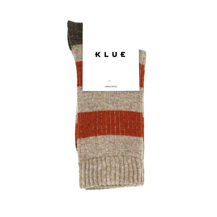 KLUE Merino Wool socks with Stripes | Beige and Orange for wholesale by KLUE