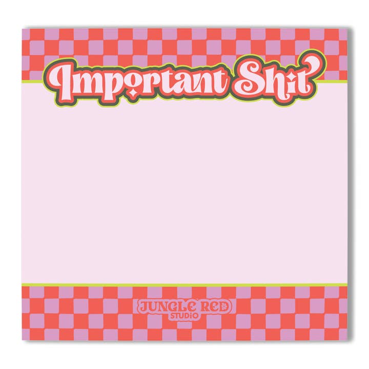 Important Shit Blank 90s Retro Checkerboard Sticky Notes for wholesale by Jungle Red Studio