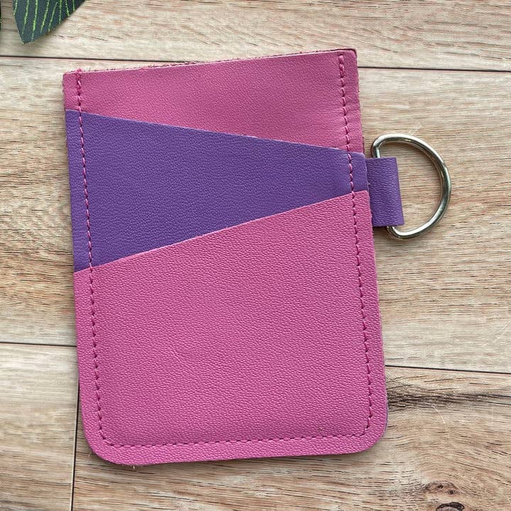 Eckiges Kartenetui aus Leder mit 3 Fächern in Rosa und Violett für den Großhandel von Mally Designs