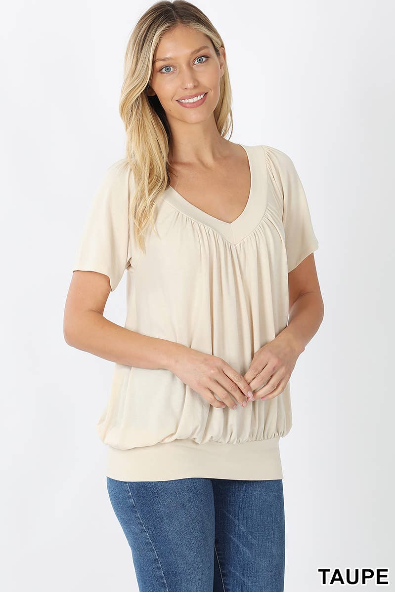 42POPS - Wholesale Blouse - Women's - ",.SHIRRED V-NECK SHORT SLEEVE TOP15