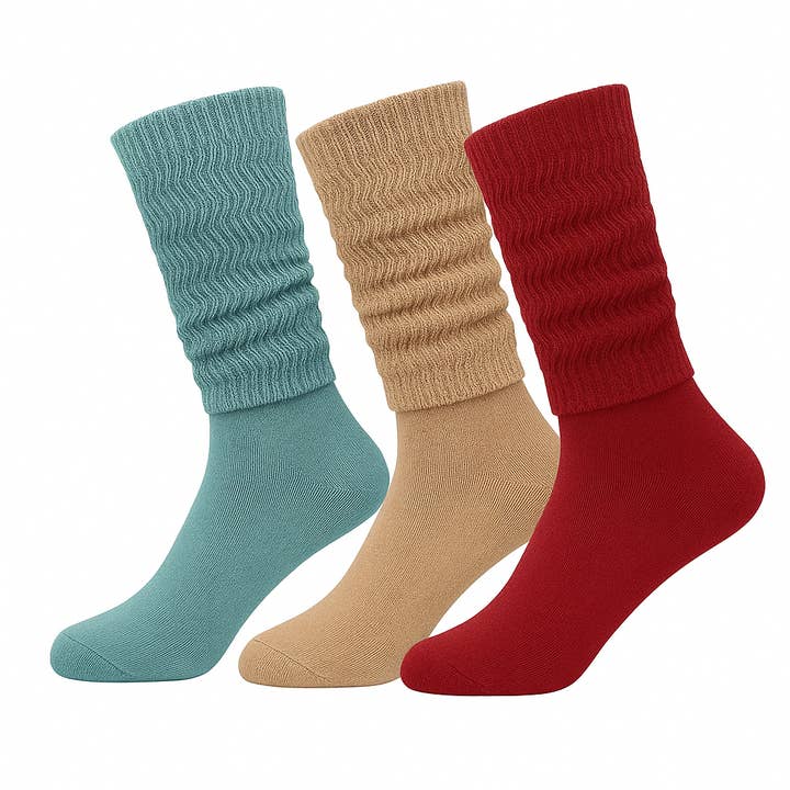 Women’s Vintage Inspired Slouch Socks Soft Cotton Blend Knee-High, 3 Pairs for wholesale by Mars Outlet Store LLC