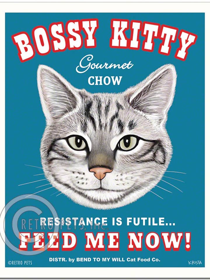 F-102 - Stampa artistica, 8 x 10 cm, motivo «Bossy Kitty» per la vendita all'ingrosso da parte di Retro Pets