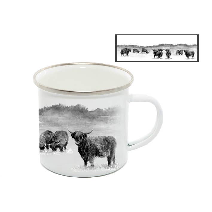 Field and Fur Gifts - Vendita all'ingrosso Tazza - Tazza in smalto, Mucche delle Highlands