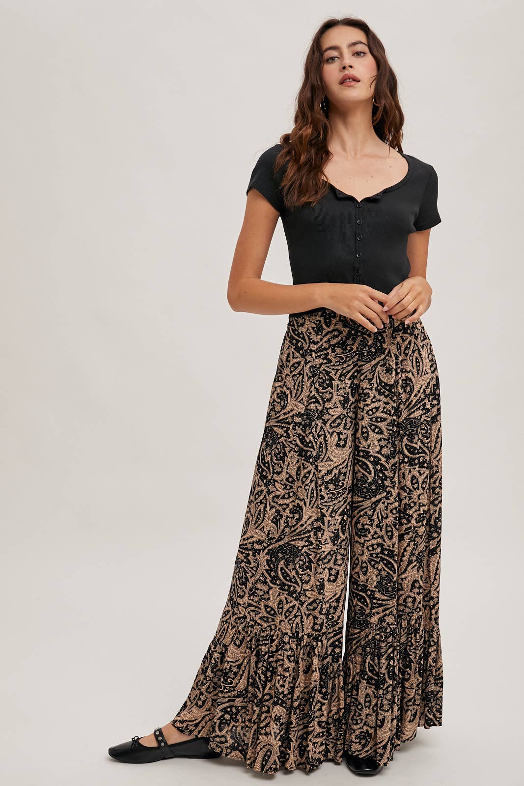 Bluivy - Wholesale Pants - Women's - PAISLEY PRINT WIDE RUFFLED PANTS19