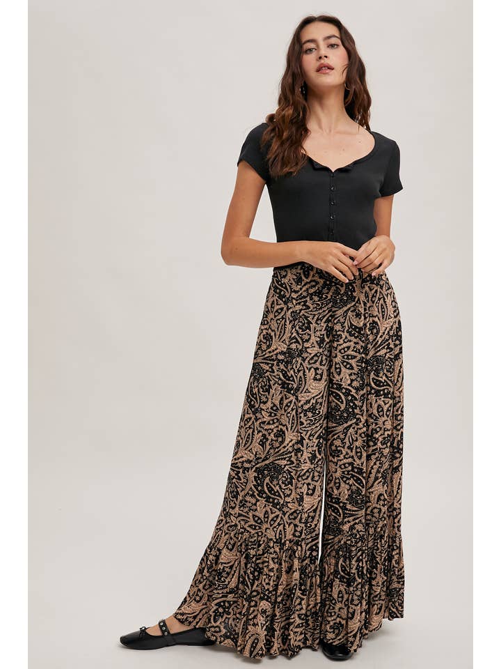 Bluivy - Wholesale Pants - Women's - PAISLEY PRINT WIDE RUFFLED PANTS19