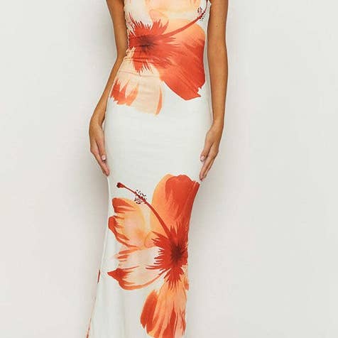 White Hawaii Hibiscus Floral Bandeau sleeveless tube dress for wholesale on Faire11