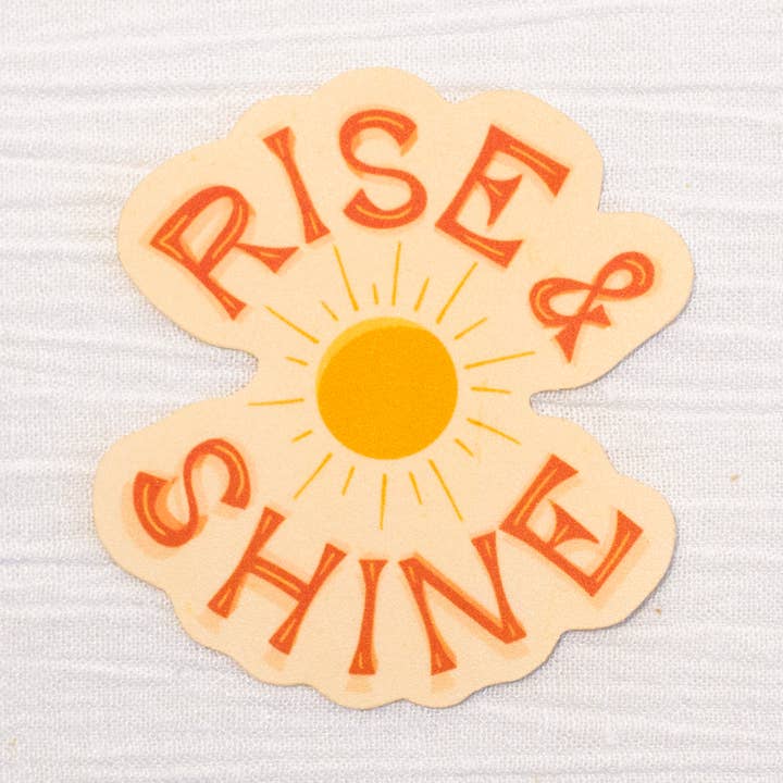 Adhesivo troquelado resistente a la intemperie con letras a mano Rise and Shine para venta al por mayor de Beka Gene Studio