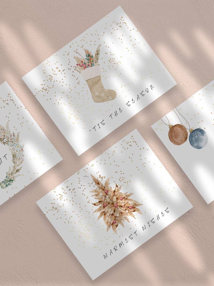 Christmas Card Set // Boho, Scandi, Minimalist, Set of 4 for wholesale by Hotdogs & Poodles Accessories