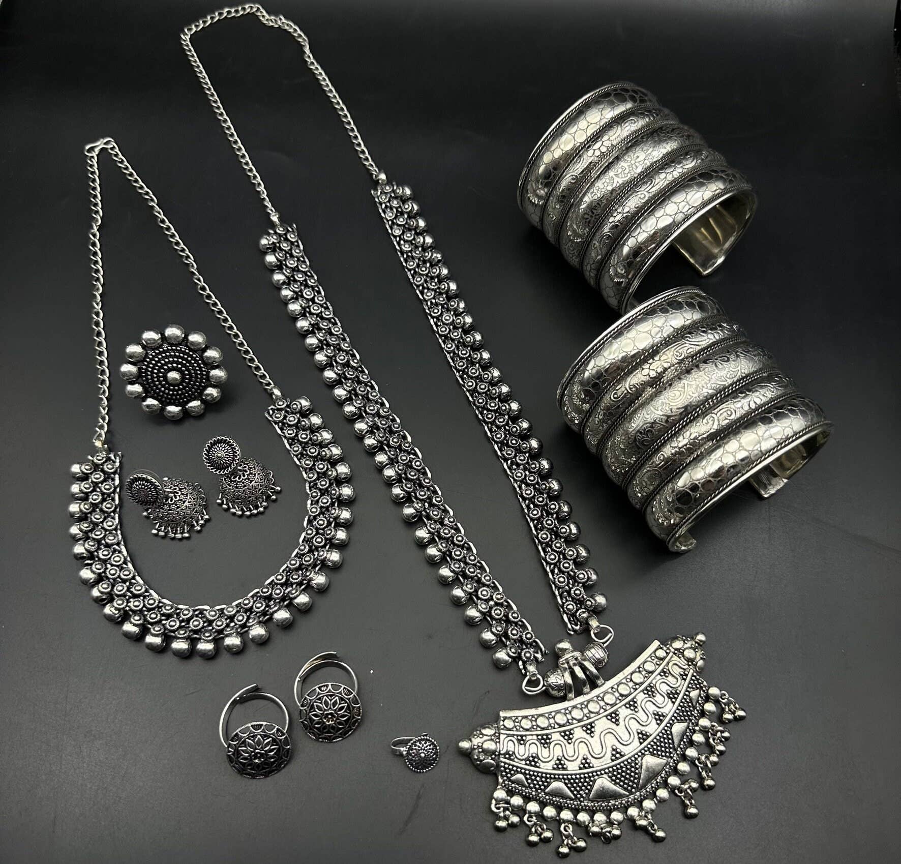 Quirky Fashions - Wholesale Jewellery set - 7Pc Boho Oxidized Ethnic Temple Indian Jewelry Set3