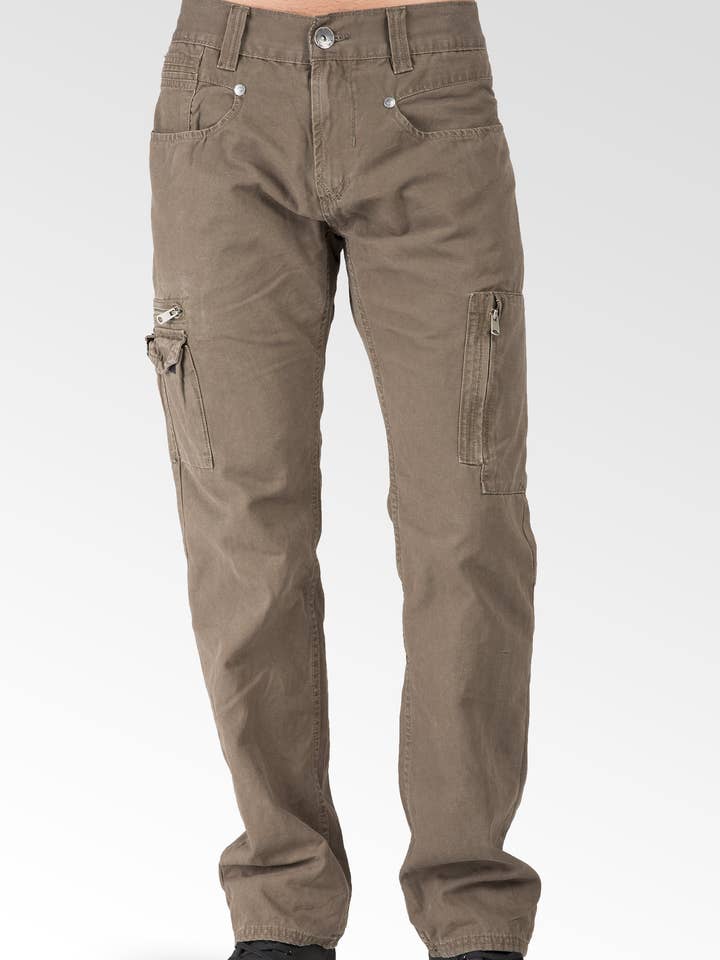 Fatigue Brown Relaxed Straight Canvas Utility Jeans for wholesale by Level 7