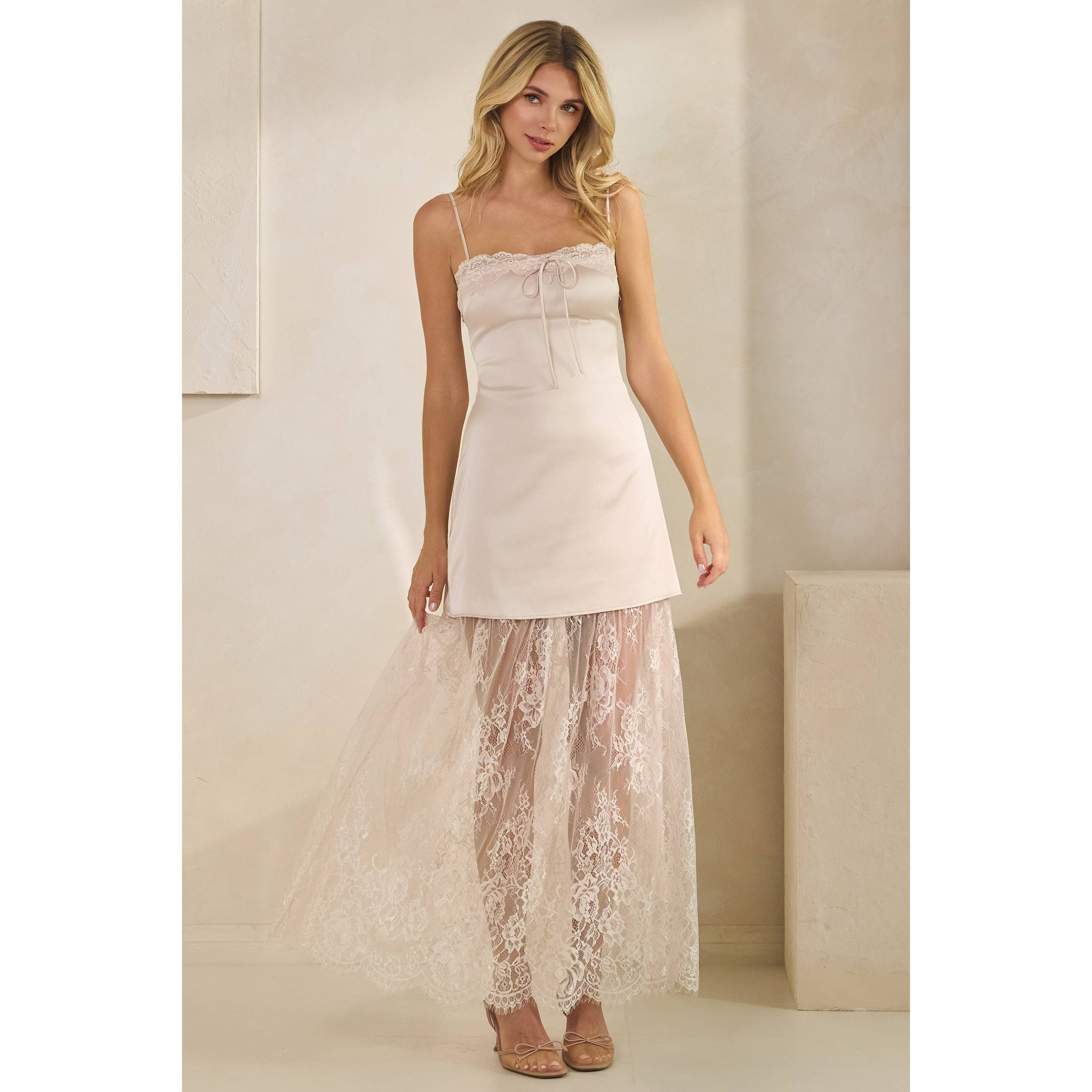 Honey Mango - Wholesale Dress - Women's - Lace Trim Satin Maxi Slip Dress31