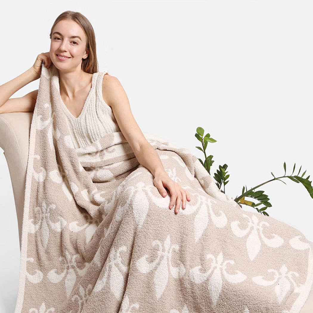 Fashion City - Wholesale Throw Blanket - Fleur De Lis Pattern Luxury Soft Throw Blanket1