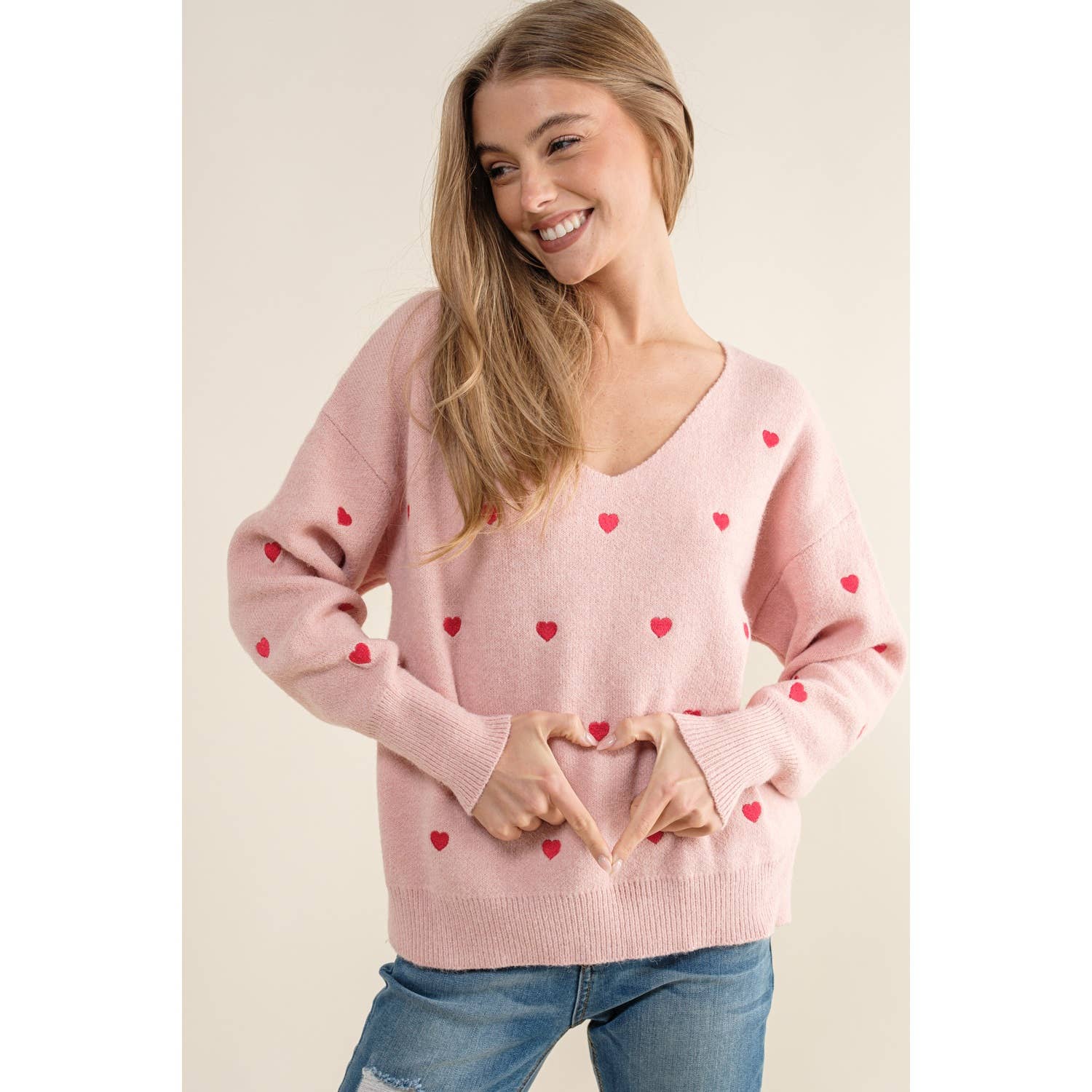 Sweet Generis - Wholesale Knit Sweater - Women's - HEART PATTERN BOXY KNIT PULLOVER SWEATER13