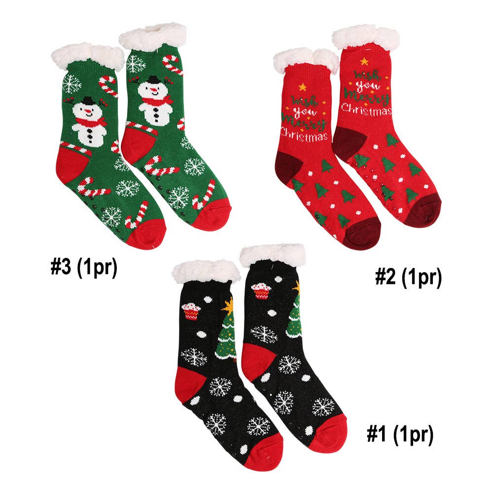 Sensibling Corp. - Wholesale Socks - Women's - 6Pairs - Non-Slip Christmas Plush Sherpa Slipper Socks1