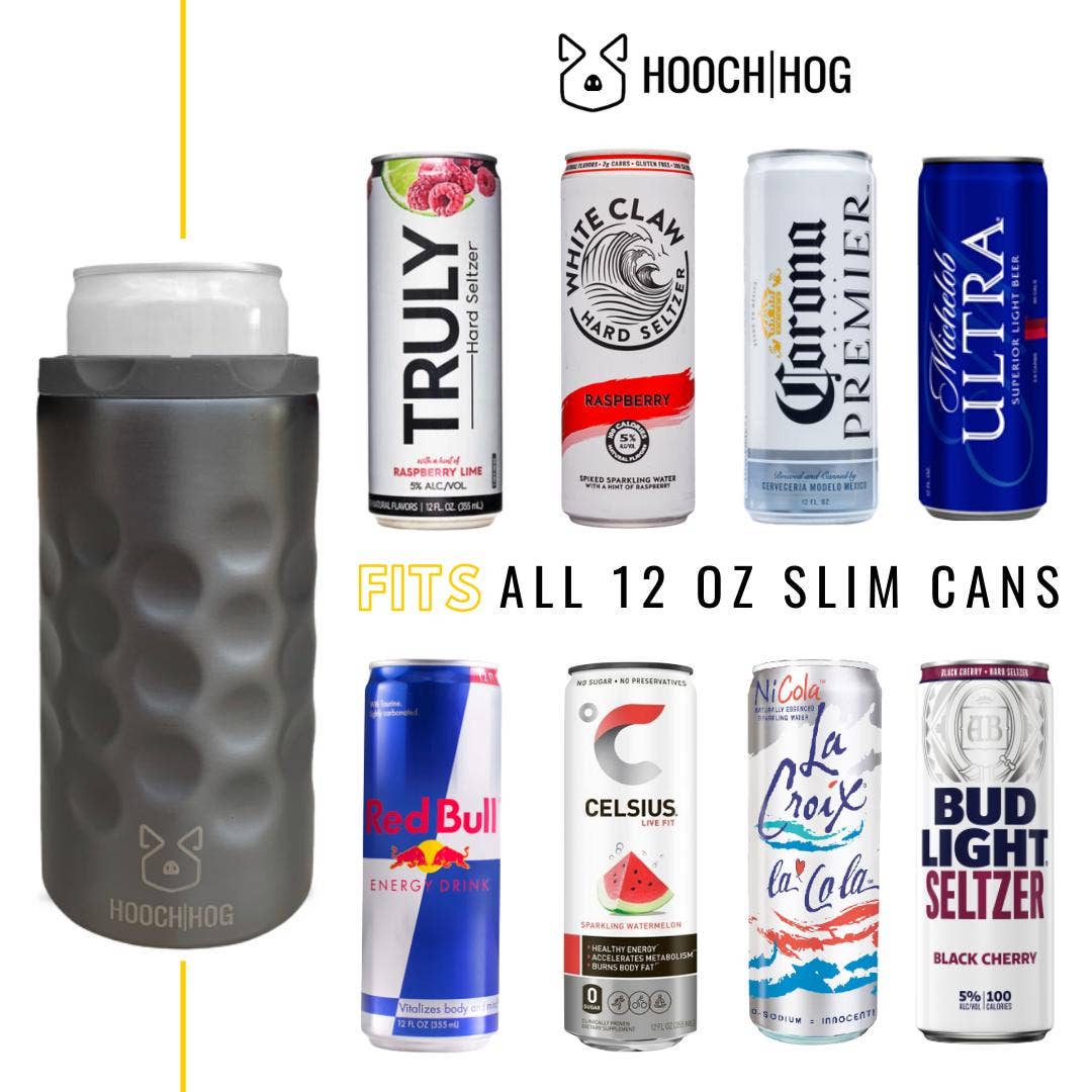 Hooch Hog – wholesale Drink huggers & koozies – The Skinny Can Cooler [Gunmetal]1