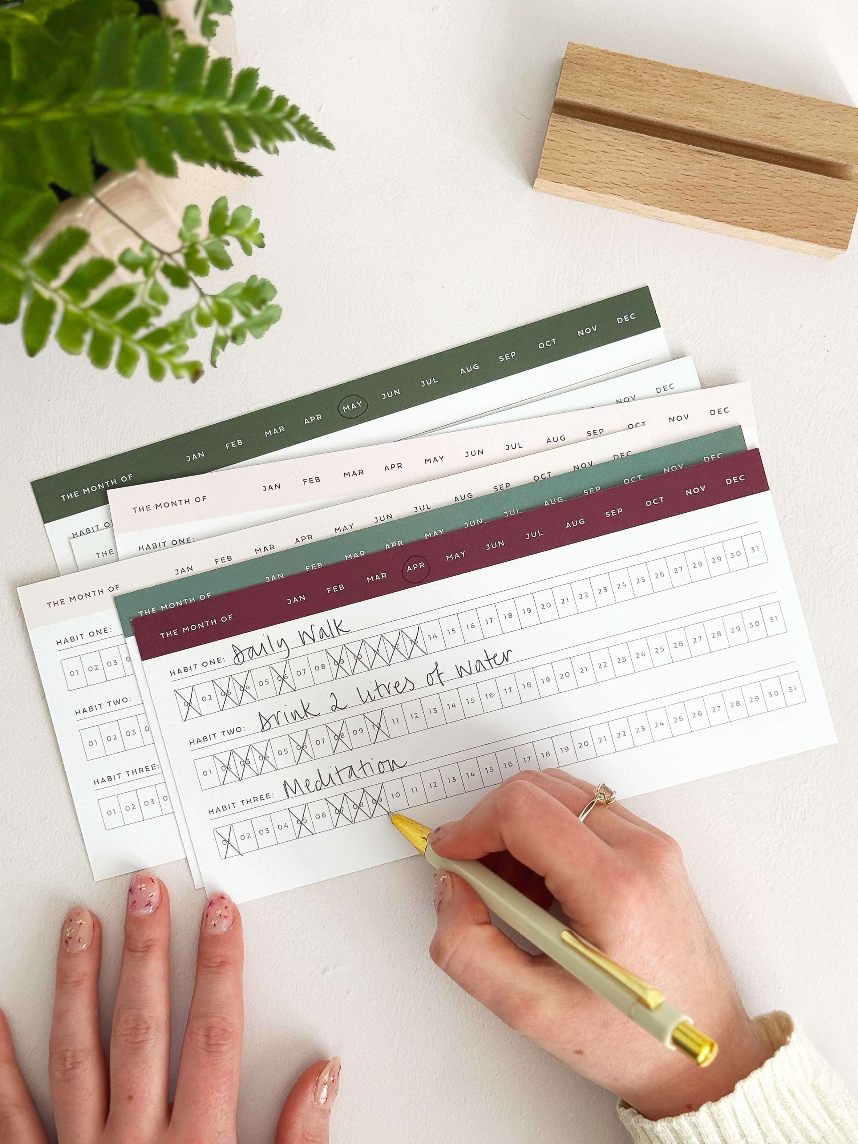 AIM Studio Co – wholesale Stationery/notecard set – Daily Habit Tracker Cards with Wooden Block | 365 Days1