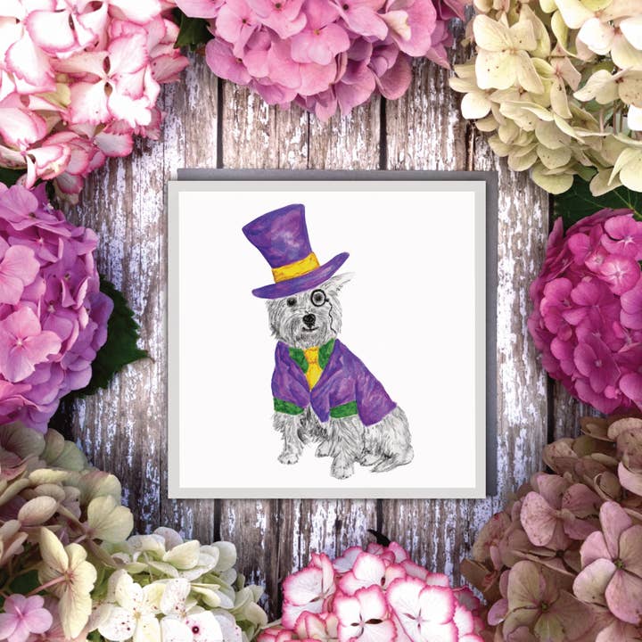 Top Hat And Tails Blank dog card for wholesale by Utterly Conkers