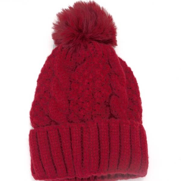 JOSSLYN by wall to wall - Wholesale Beanie - Women's - CLASSIC CABLE KNOT POM POM BEANIES HAT | 40BN912