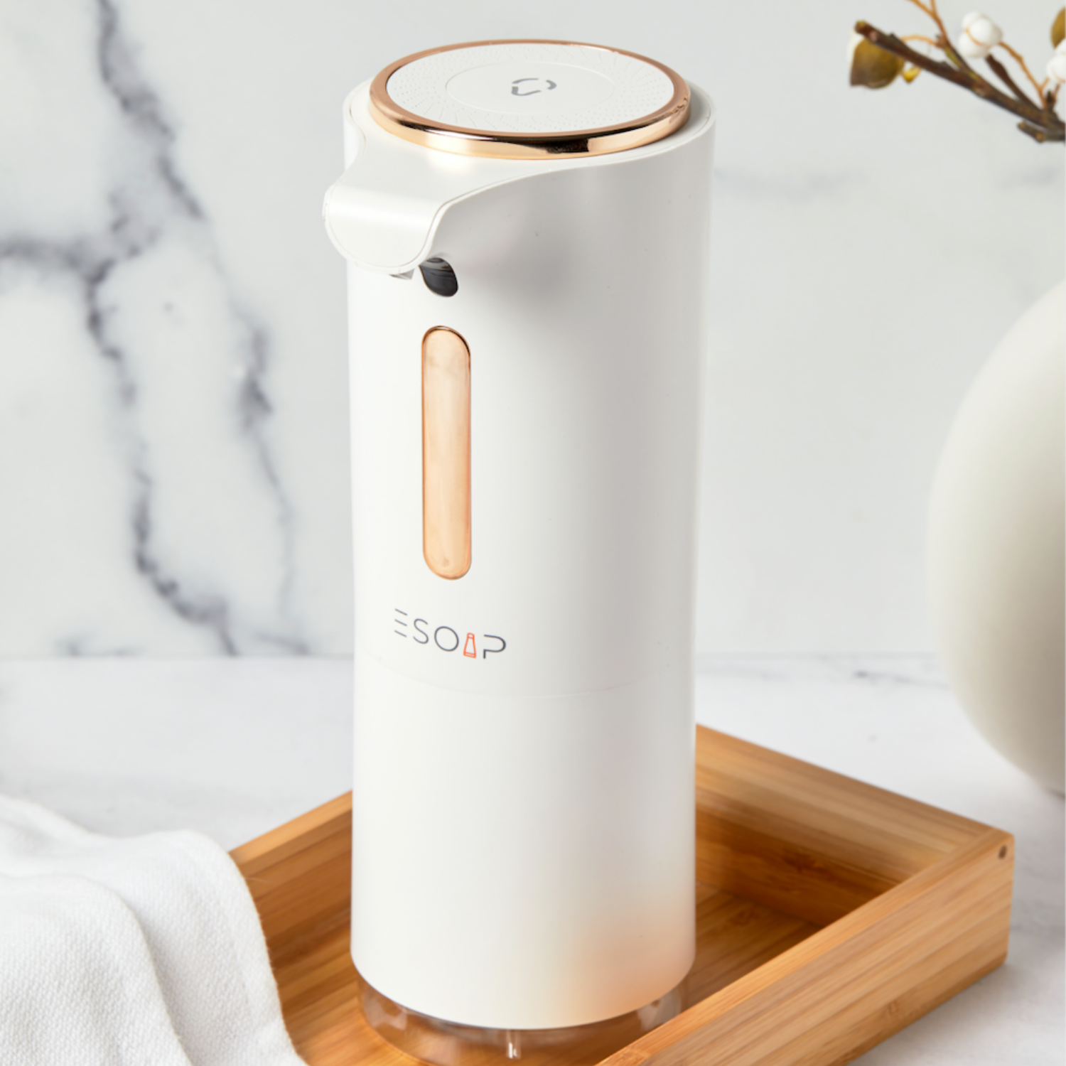 ESOAP - Vente Distributeurs de savon - Distributeur automatique sans contact de savon liquide ESOAP 325 ml, blanc nacré0