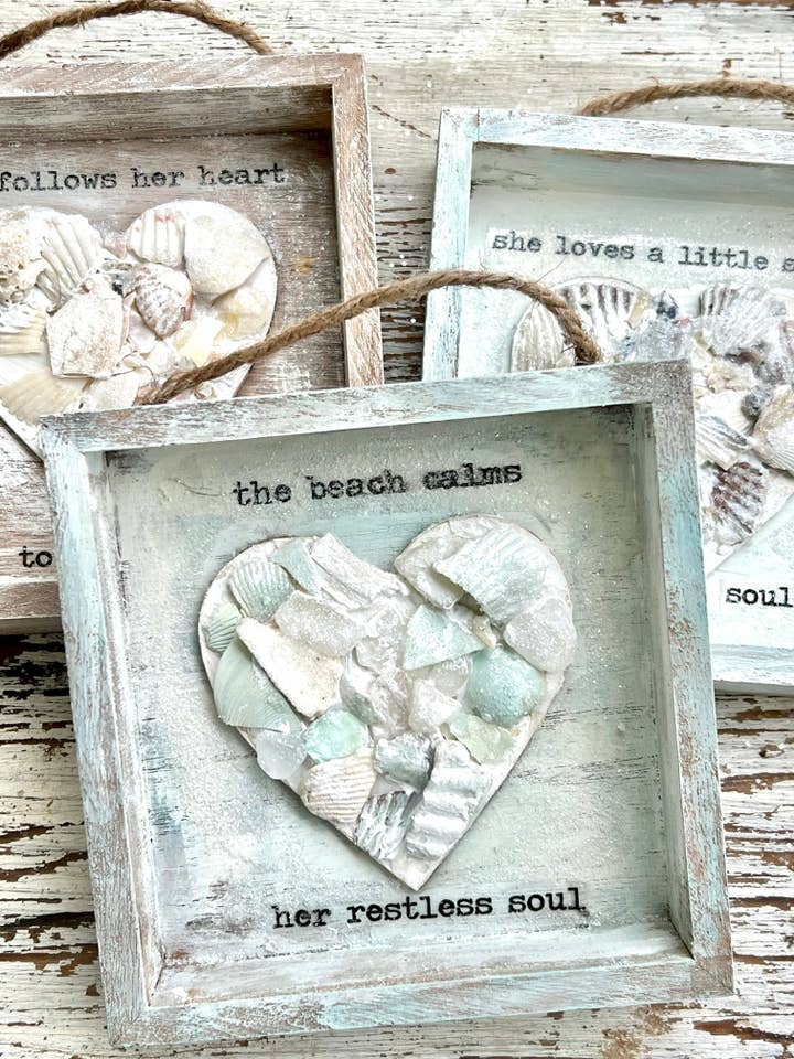 Sea Shell Mosaic Heart Sign, Choose Saying, for wholesale by UnfiniSHEd