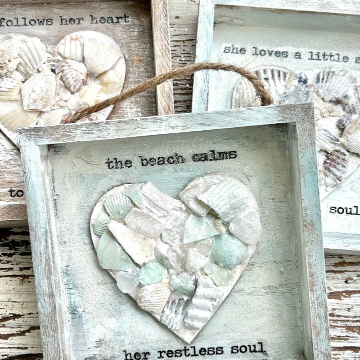 UnfiniSHEd - Wholesale Sign - Sea Shell Mosaic Heart Sign, Choose Saying,