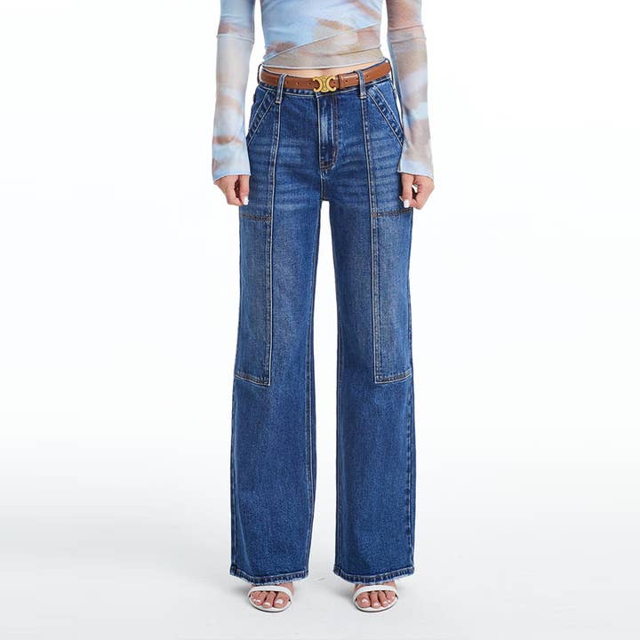 DEEP SEA SUPER HIGH RISE WIDE LEG JEANS(FINISHED HEM,SLIT) BYW8084 for wholesale on Faire