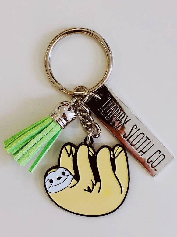 Neon Green Tassle Keychain for wholesale by Happy Sloth Co.