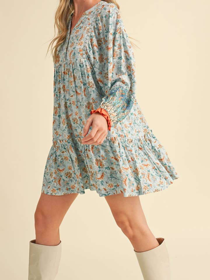 &MERCI - Wholesale Dress - Women's - EXCLUSIVE PRINT PUFF SLEEVE TIERED BABYDOLL DRESS MDR349012