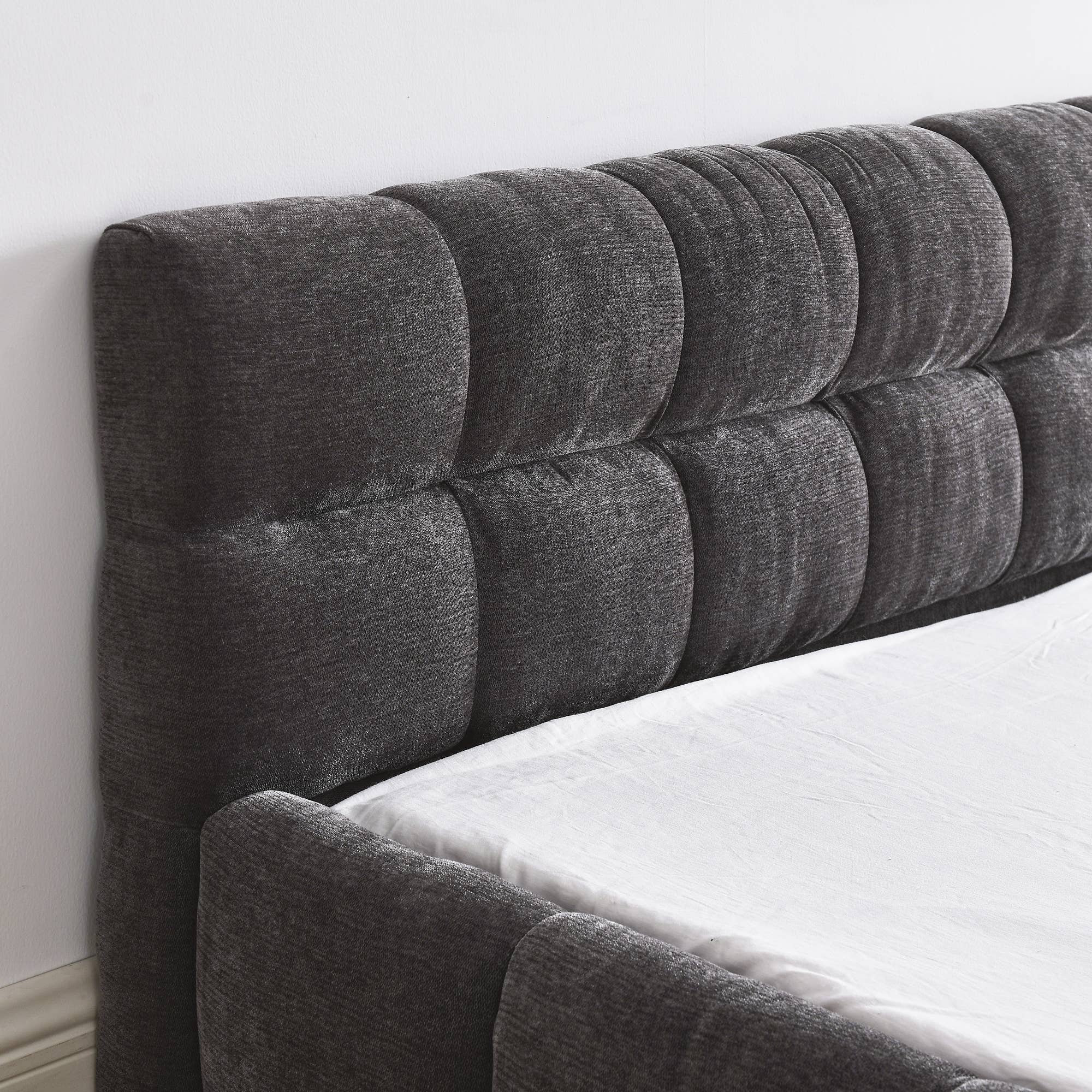 Dark Grey Queen Size Upholstered Chenille Platform Bed for wholesale on Faire3