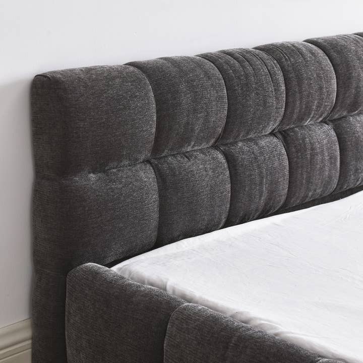 Dark Grey Queen Size Upholstered Chenille Platform Bed for wholesale on Faire3