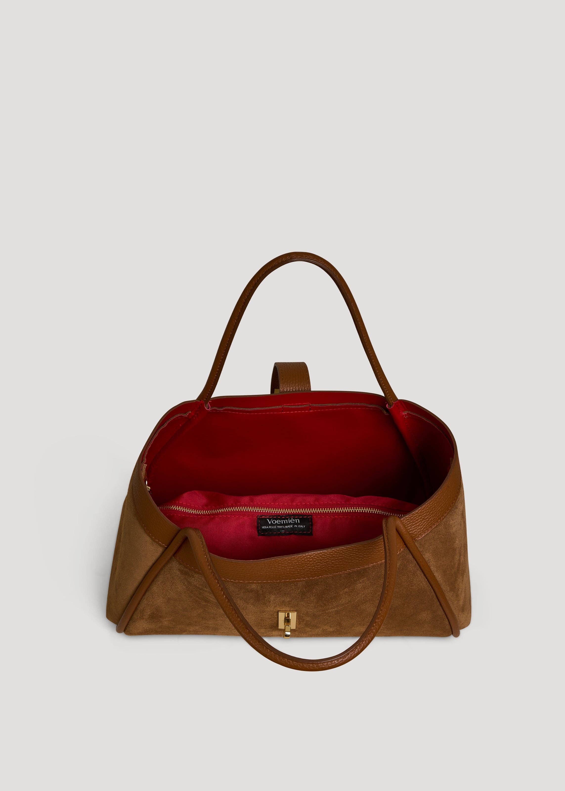 Voemièn - Wholesale Top Handle Bag - Women's - Mayfair Bag in Tan Suede and Togo Leather5
