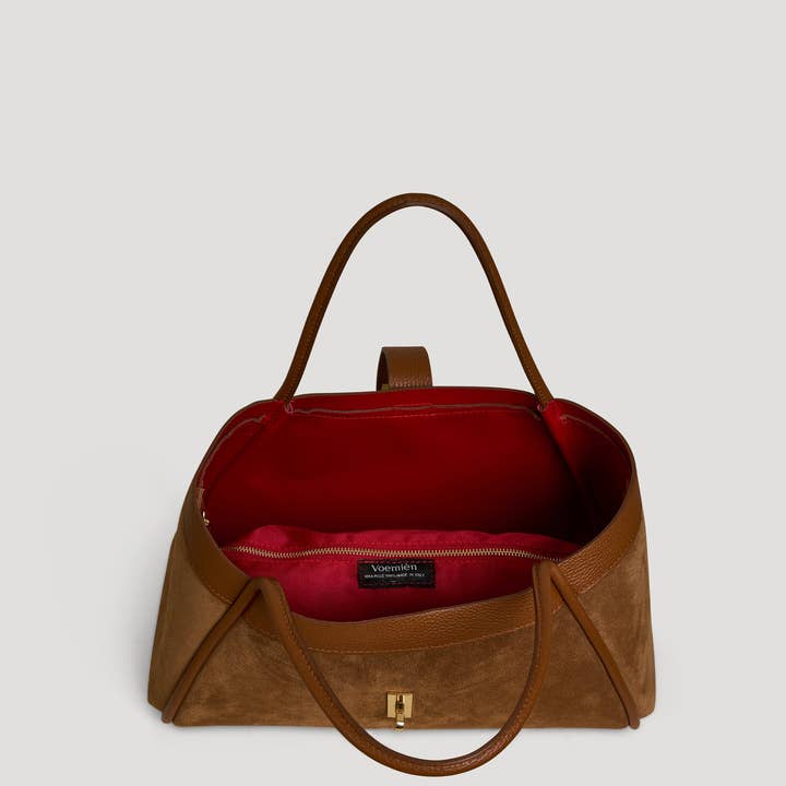 Voemièn – wholesale Top handle bag – women's – Mayfair Bag in Tan Suede and Togo Leather5