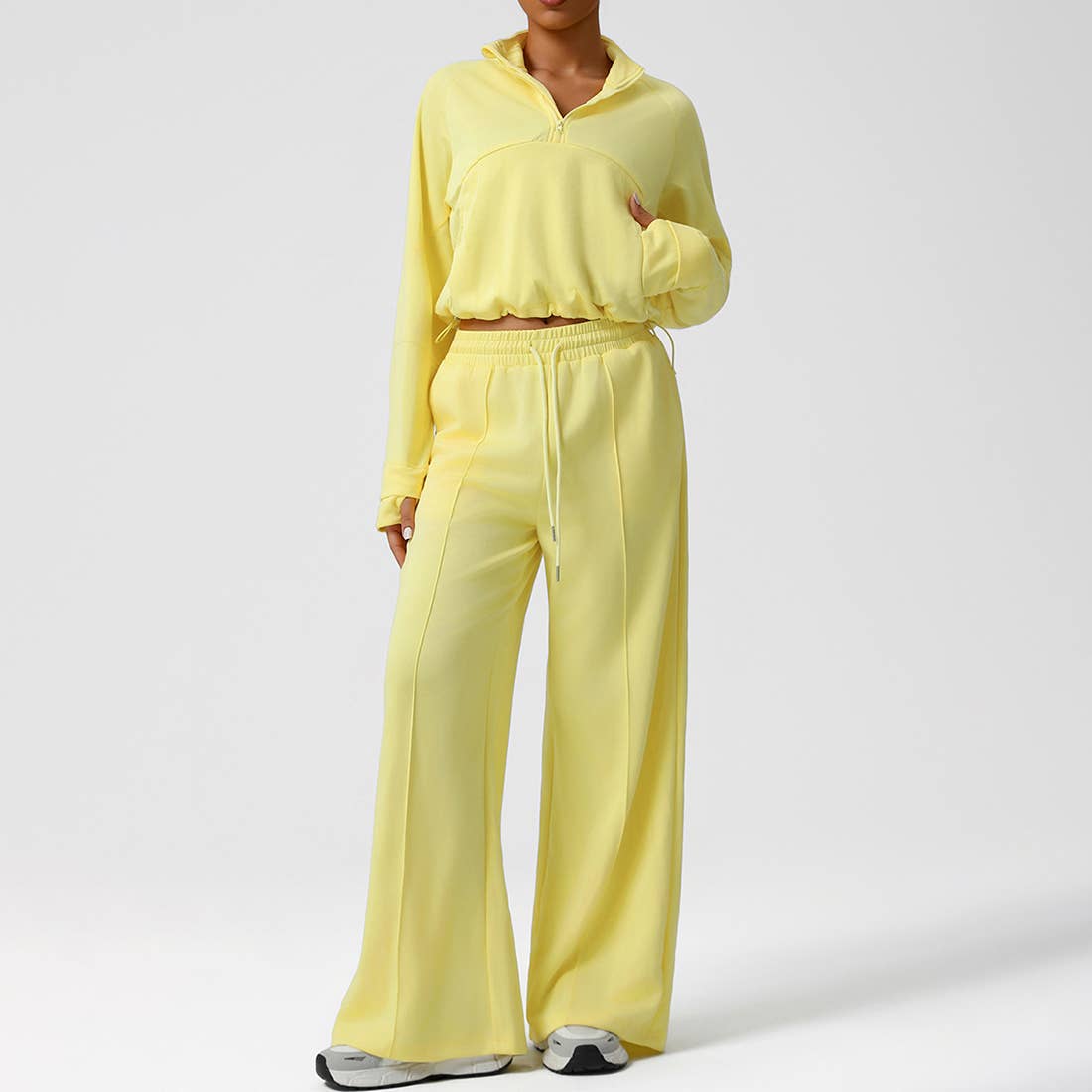 Sodalemon - Wholesale Activewear Set - Women's - Women Casual Sporty Set: Half Zip Pullover + Wide Leg Pants2