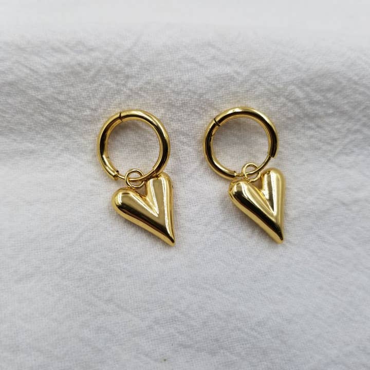 Small Gold Plated Hearts Hoop Earrings for wholesale by ENA Jewelry