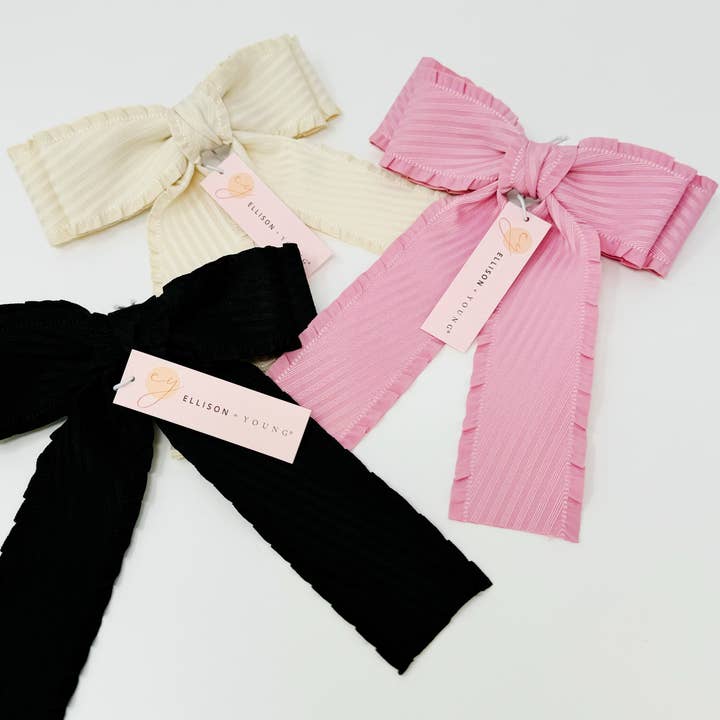 Ellison+Young - Wholesale Hair Clip - Women's - Frilled and Textured Doubled Bow Hair Clip