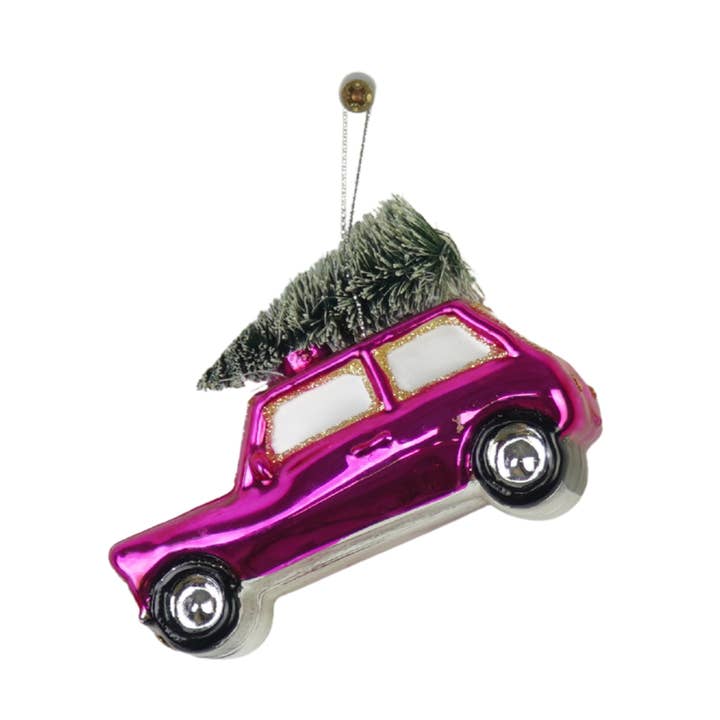 Ornament - Xmas Hanger -Pink Car/Xmas Tree 10x5x7cm for wholesale by Housevitamin bv