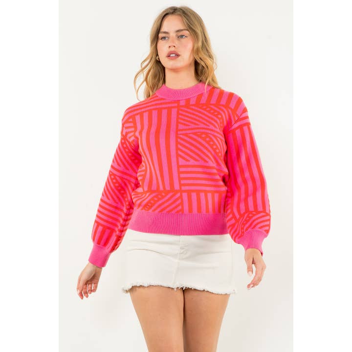 PINK Striped Pattern Knit Sweater for wholesale on Faire
