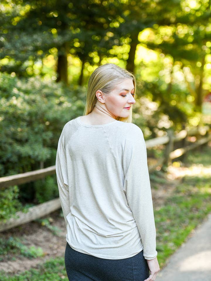 Knieriem Designs - Wholesale Knit Top - Women's - Cream Raglan Sleeve U-Neck Top in Super Soft Knit