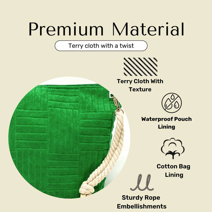 Bette - Wholesale Tote Bag - Women's - Lima Green Terry Weekender Set with Waterproof Clutch5