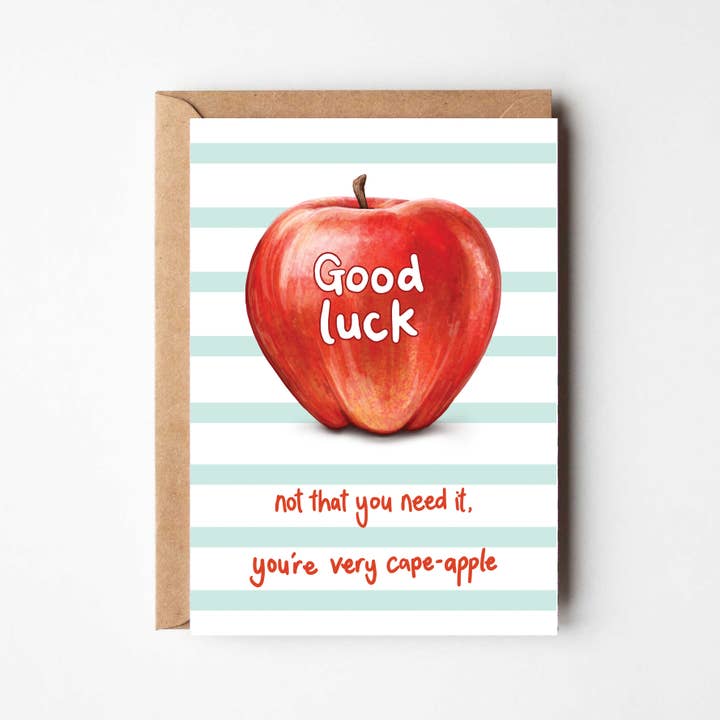 Katie Tinkler illustration – postal de incentivo por atacado – Boa Sorte - Cartão de Cumprimentos Divertido com Tema de Maçã
