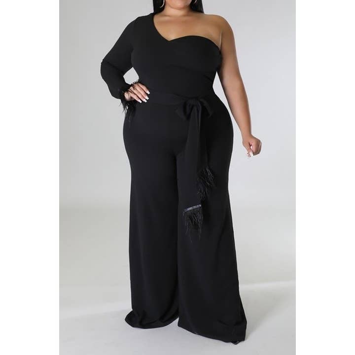 Black Pearl Clothing - Wholesale Jumpsuit - Women's - Plus One sleeve Waist tie jumpsuit