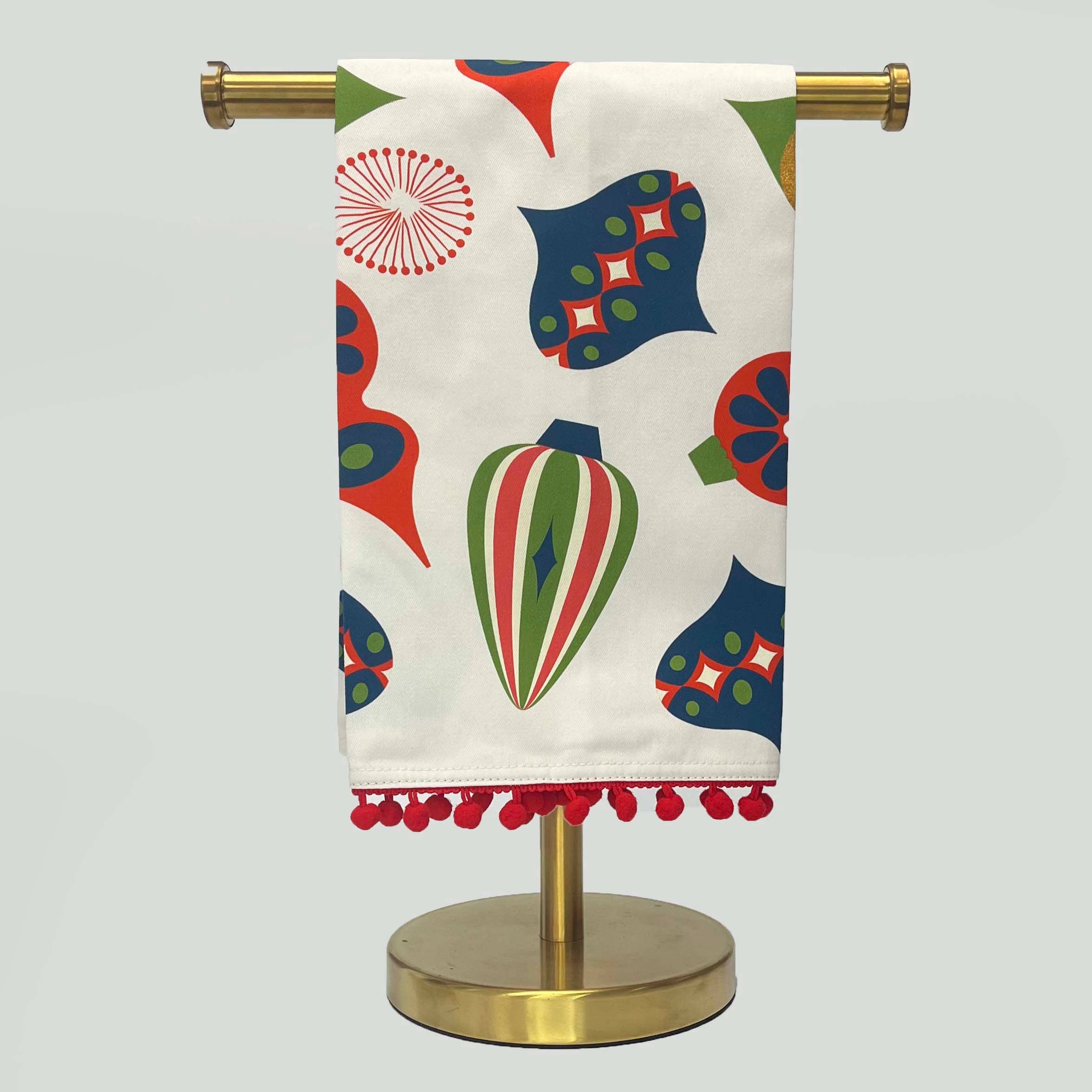 Mod Lounge Paper Company – wholesale Tea towel – Retro Ornaments Tea Towel with Trim1