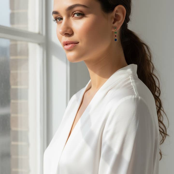 GoldFi – Großhandel Ohrhänger – Mehrfarbiger Ohrring mit baumelnden Formen, gefüllt mit 18 Karat Gold3